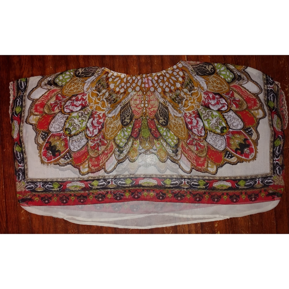 Boho sheer poncho crop top with sleeves - Picture 4 of 5
